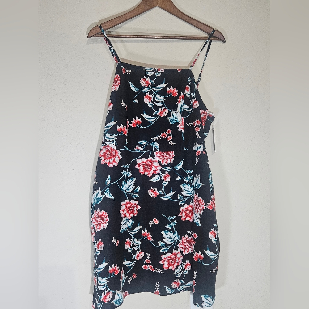 BP Mini Linen Dress‎ Size Large Black Pink Floral